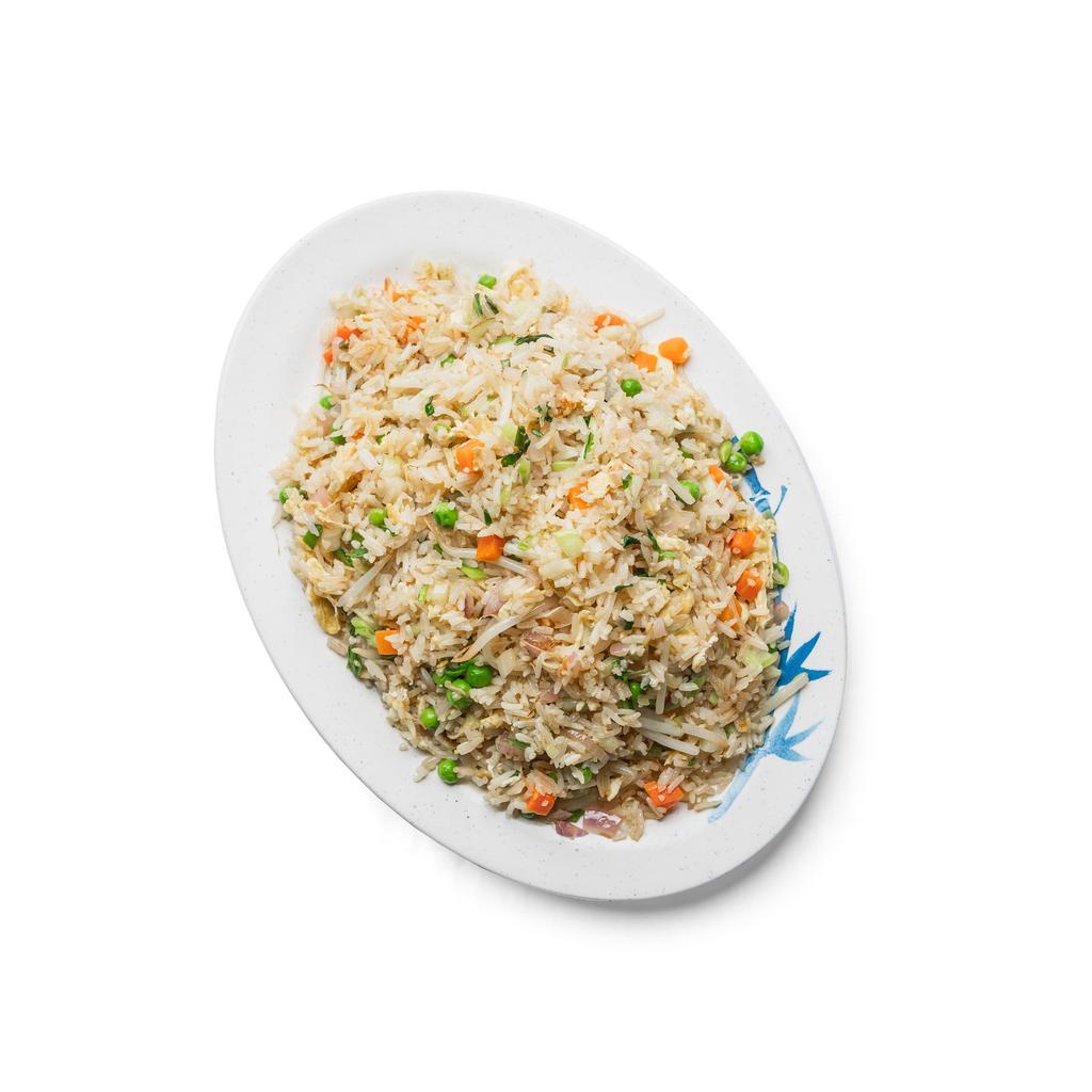 39. Vegetables Fried Rice · Fried rice with peas, carrots, bean sprouts, bok choy, and scallions. 