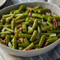 Family Size Green Beans with Ham · Slow-simmered with ham, onions, salt & pepper. Serves up to 6.