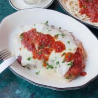 Chicken Parmigiana with Spaghetti Entree · Served with choice of side.