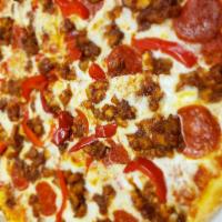 Red Sox Pizza · Fried BBQ chicken, pepperoni, roasted red peppers.