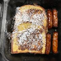 3 French Toast with Sausage · Panfried bread.