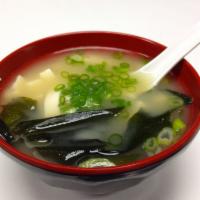 Miso Soup · Traditional Japanese soup where miso paste is mixed with dashi, a Japanese broth.