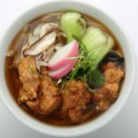 U4. Karage Udon · Udon noodles in classic dashi (fish) based soup with Karage (fried chicken) topping.
