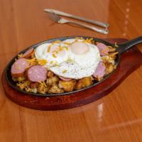 Egg and Sausage Skillet · Cooked in a skillet.