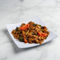 Drunken Noodles Chicken** · Stir Fried noodles with chicken, chili peppers, fresh basil, onions, tomatoes, egg and Chine...