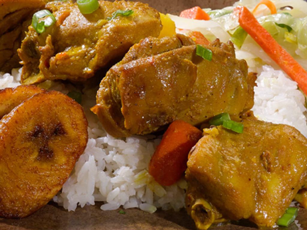 Curried Chicken Meal · Tender chunks of curry-clad chicken cooked to the bone. Includes potatoes and carrots for a hearty anytime meal.