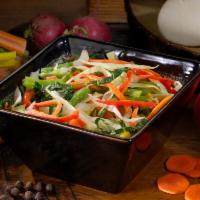 Steamed Vegetables · A medley of cabbage, carrots, corn, and peppers steamed perfectly.