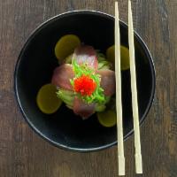 Tuna Bowl · Spicy tuna, seaweed salad, avocado, pickled radish, sesame seeds with eel sauce and spicy ma...