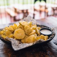 Fried Pickle Chips · Hand battered.  