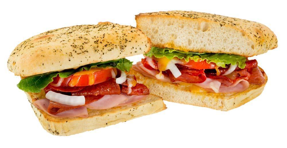 Sarpino's Italian Sandwich · Fresh salami, pepperoni, capicollo, Canadian bacon, onions, tomatoes, lettuce and our signature gourmet cheese blend. Served with your choice of Italian, dijon mustard or basil pesto sauce. Served with a bag of chips.