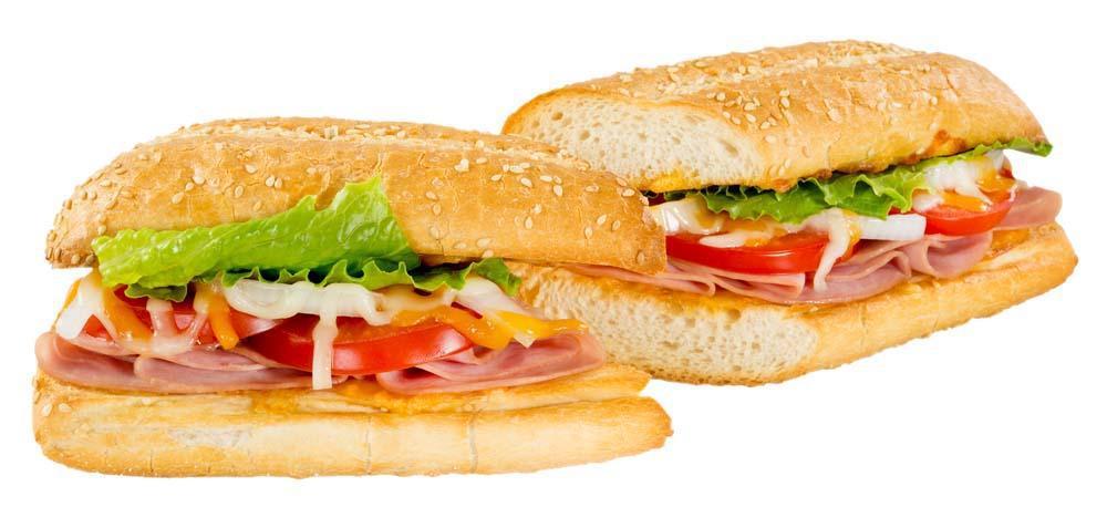 Ham and Cheese Sandwich · Canadian bacon and Sarpino's cheese mix topped with fresh onions, fresh crisp lettuce, ripe tomatoes, and choice of sauce. Served on your choice of bread with a bag of potato chips.