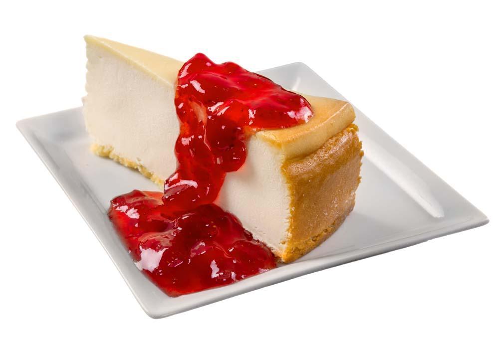 Cheesecake · Thick, melt-in-your-mouth cheesecake baked to perfection and served chilled. You might want more than one, it is just that good!  For a treat you won't soon forget, add a side of our sweet strawberry sauce and drizzle on top.