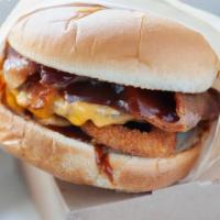 Cowboy Joe Burger · BBQ sauce, onion rings, American cheese, and bacon.