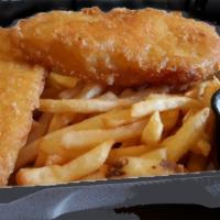 Fish and Chips · 2 pieces of beer battered Alaskan Cod served with fries and lemon dill aioli