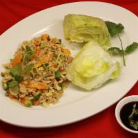 45. Chicken Lettuce Wraps · Grilled chicken cooked with chopped red & green bell pepper, green onion sauteed with house ...