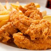 Fried chicken with French fries · Fried chicken with French fries
