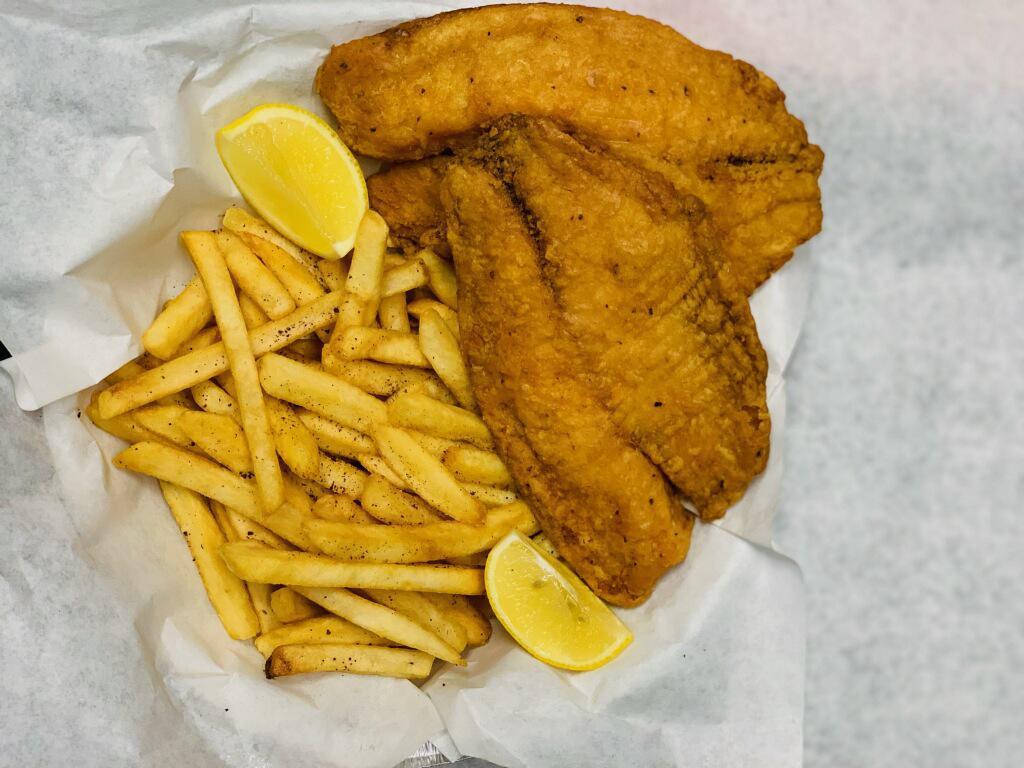 2 Pieces Tilapia Fish with Fries · 2 patties of Tilapia fish hand breaded fried served with medium fries