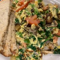 Frittata Nestico's Style · 4 eggs, onions, peppers, mushrooms, broccoli, sausage, home fries, pepperoni and choice of c...