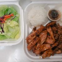 Chicken and Beef Combination · Served with rice and salad.