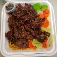 Beef Yakisoba · Served with stir-fried vegetables.