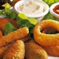 Homemade Onion Rings · Served with pomodoro dippinig sauce.