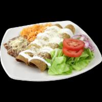 Flautas combo · Flautas are covered with chopped lettuce, chopped tomatoes, cheese and sour cream and come w...