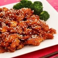 SH17. Sesame Chicken · Served with white rice.