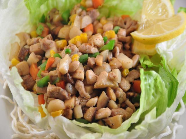 Chicken Lettuce Wrap · sauced chicken and vegetables (mushroom, jicama, celery, peas, white onion) served with lettuce cup