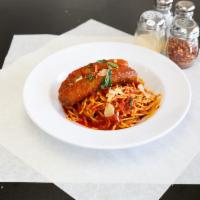 Spaghetti with Meatballs or Sausage · Your choice of meat sauce or marinara with 2 of our homemade meatballs or sweet Italian saus...