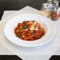 Spaghetti Bolognese (Meatsauce) · Spaghetti with our homemade, slow-simmered meat sauce.