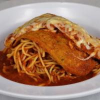 Eggplant Parmigiano Pasta · Served with a side of your choice of pasta spaghetti, linguine, penne or rigatoni with our h...