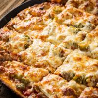 The Windy City Pizza · Gourmet Italian sausage, fresh garlic, onion, and Rosati's hot giardiniera.