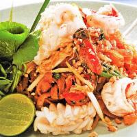 Pure Thai Noodles · A delicious low calorie dish, crystal noodles with Pad Thai sauce, seafood, scallion, egg, b...