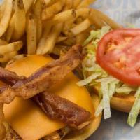 Chicken Sandwich · Grilled chicken breast, cheddar cheese, lettuce, tomato and smoked bacon.