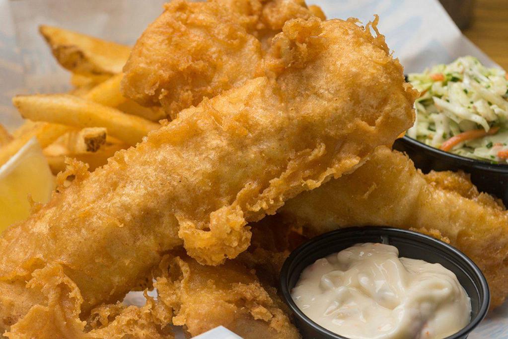 Fish ＆ Chips · Hand dipped, flaky white fish, served with coleslaw.