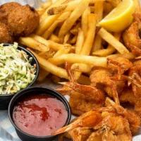 Crispy Fried Shrimp · With fries, coleslaw and hushpuppies.