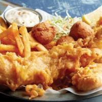 Shrimp and Fish · Crispy fried shrimp and fish fillet with fries, coleslaw and hushpuppies.