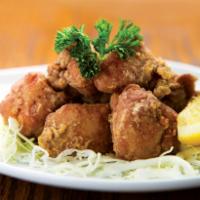 Japanese Fried Chicken Karaage · Our secret-marinated Japanese Fried Chicken Karaage. Served with Japanese Chili Mayo and a w...