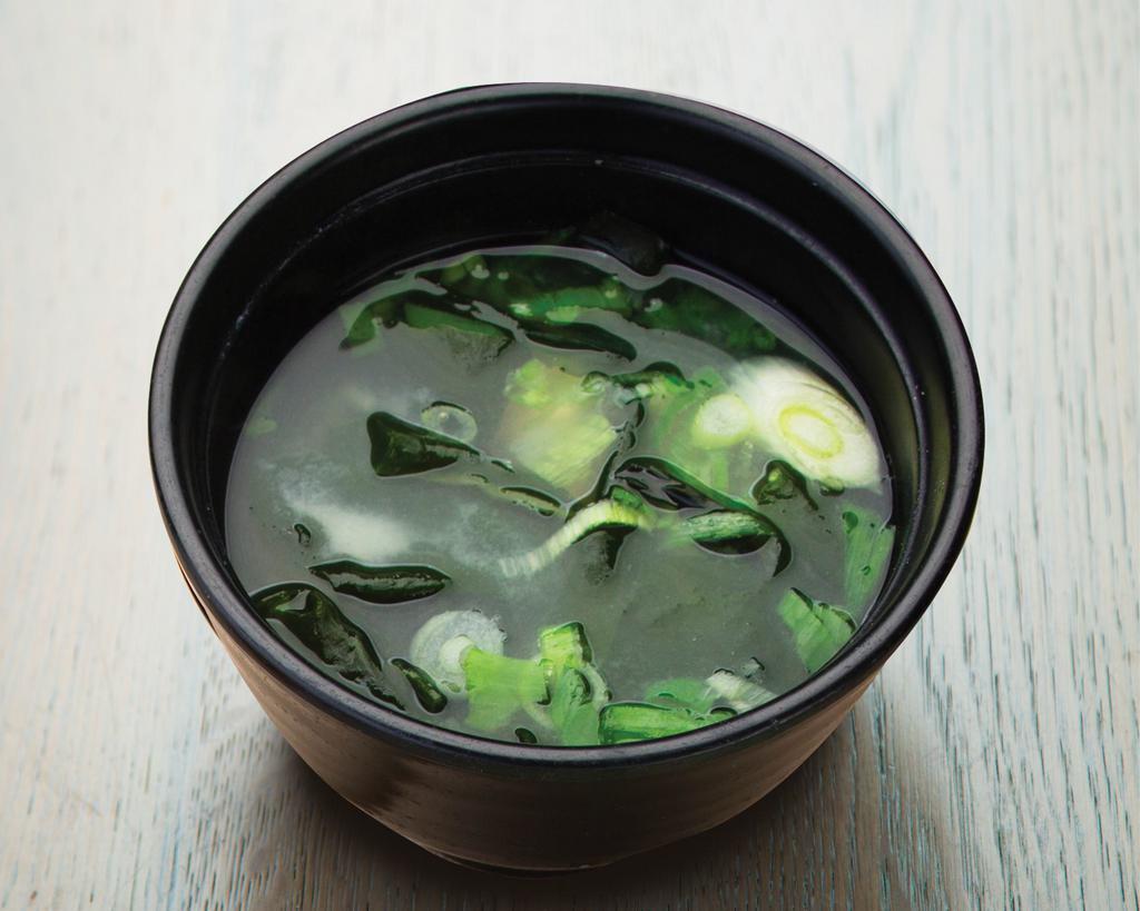 Miso Soup · A cup of our classic Miso Soup with seaweed, tofu, and chopped green onions.
