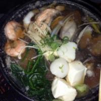 Seafood Yosenabe · Scallop, salmon, calamari, mussels, shrimp, fish cake, vegetables & tofu cooked in fish broth