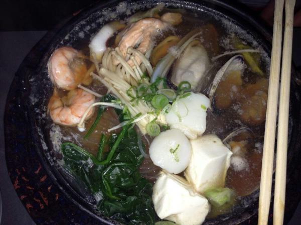 Seafood Yosenabe · Scallop, salmon, calamari, mussels, shrimp, fish cake, vegetables & tofu cooked in fish broth