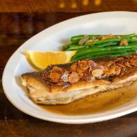 Truite Amandine Plate · Pan roasted trout with almond, brown butter and haricots vert.