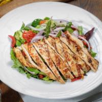 Gangonzole Chicken Salad · Grilled chicken, sun-dried tomato, onions, asparagus, olives, Gorgonzola cheese and lemon vi...