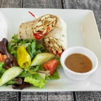 Mangiano Wrap · Grilled chicken, mozzarella, roasted peppers and balsamic vinaigrette.