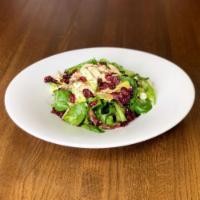 Noble House Salad · Mixed greens, almonds, goat cheese, cucumbers, fried cranberries and tossed in a red wine vi...
