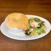 Chicken Pot Pie · chicken, vegetables & fresh herbs in a light cream sauce, baked with a flaky, puff pastry ca...