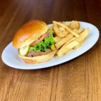 The Standard Burger · House made burger sauce, lettuce, tomato, onion, pickle and American cheese.