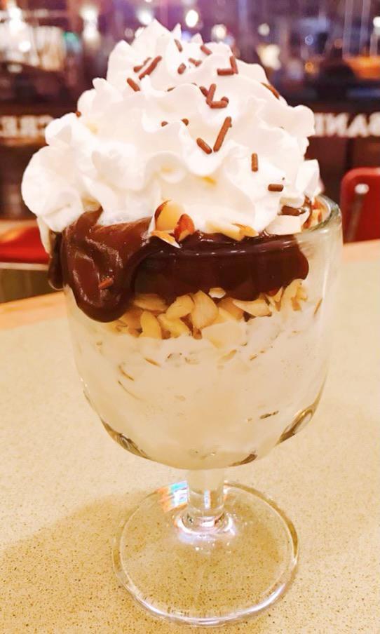 Hot Fudge Sundae · Almonds, our awesome homemade hot fudge, whipped cream and sprinkles.