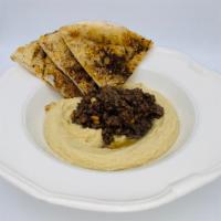 Hummus Shawarma · Roasted lamb. cinnamon, allspice, pine nuts, pita
