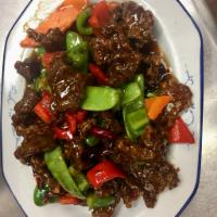 Beijing Beef · Deep fried beef in a spicy sauce. Hot and spicy.